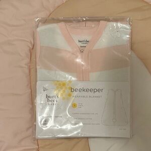 Burt's Bees Baby Pink and White Striped Blanket